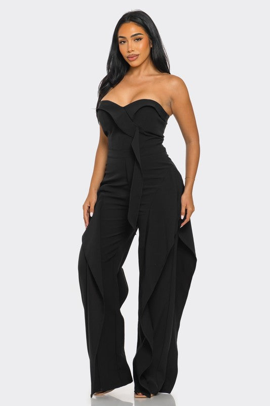 strapless ruffle-detail bustier jumpsuit