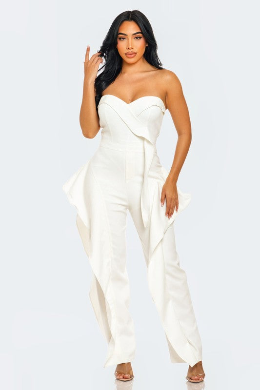 strapless ruffle-detail bustier jumpsuit