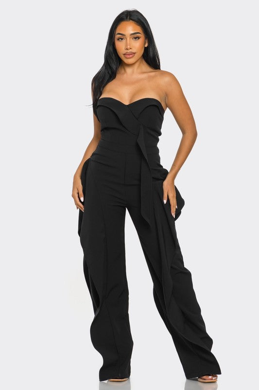 strapless ruffle-detail bustier jumpsuit