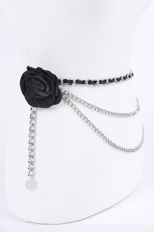 Plus Size Satin Flower Iconic Chain Belt